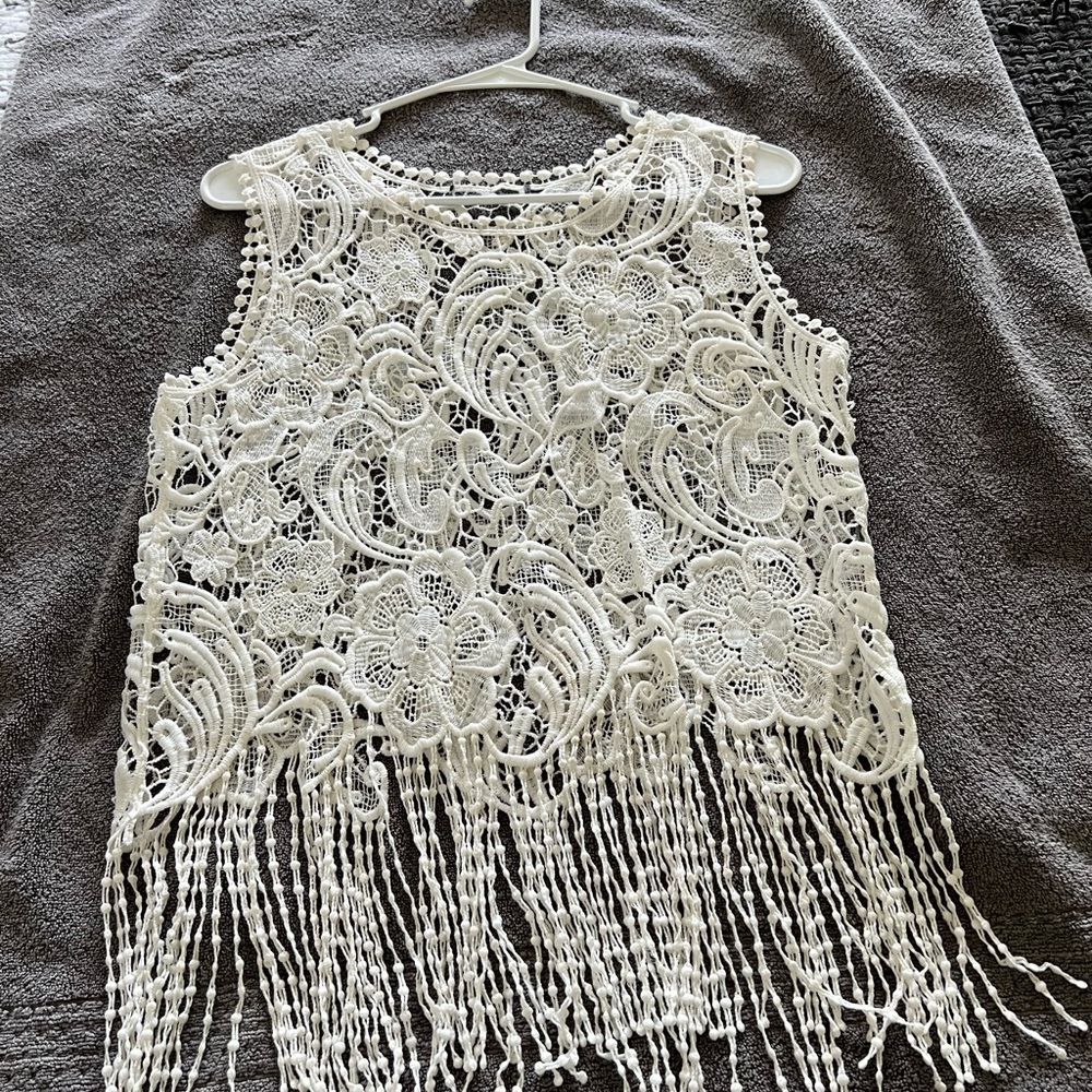 Beautiful lace and fringe top